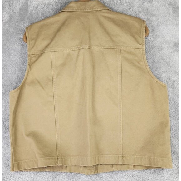 Signature by Jerell Vest Womens XL Beige Denim Floral Patchwork Button Front - Picture 2 of 11